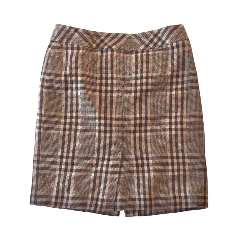 Ann Taylor brown/tan plaid midi pencil skirt 6P - Picture 1 of 8